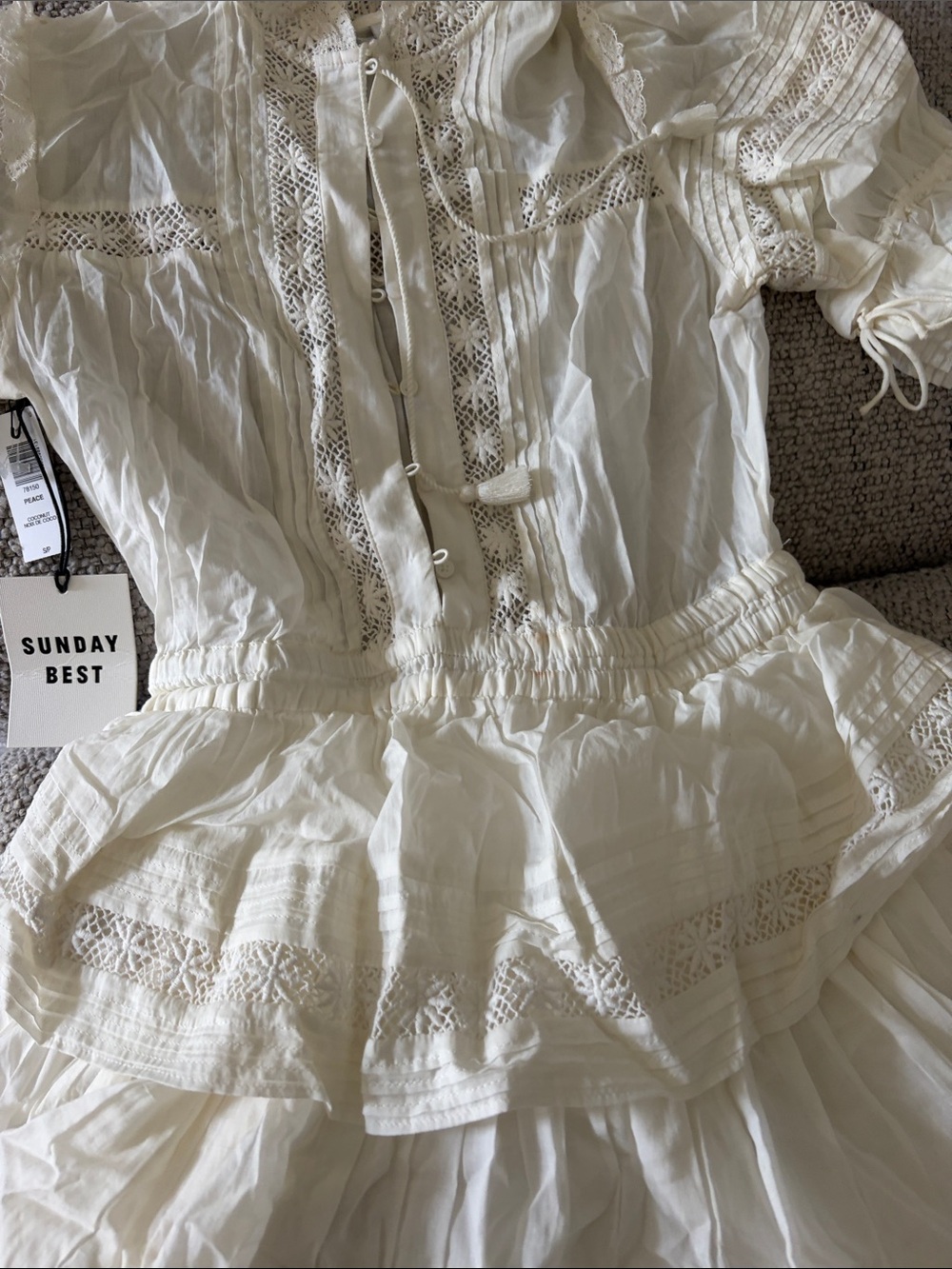 Sunday Best Ivory Lace Tiered Peasant Dress - Picture 5 of 6